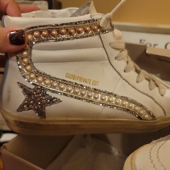Golden Goose Slides Ombre Pearls White and Pink Silver Glitter Star Size 38 ⭐️ - Picture 5 of 10
